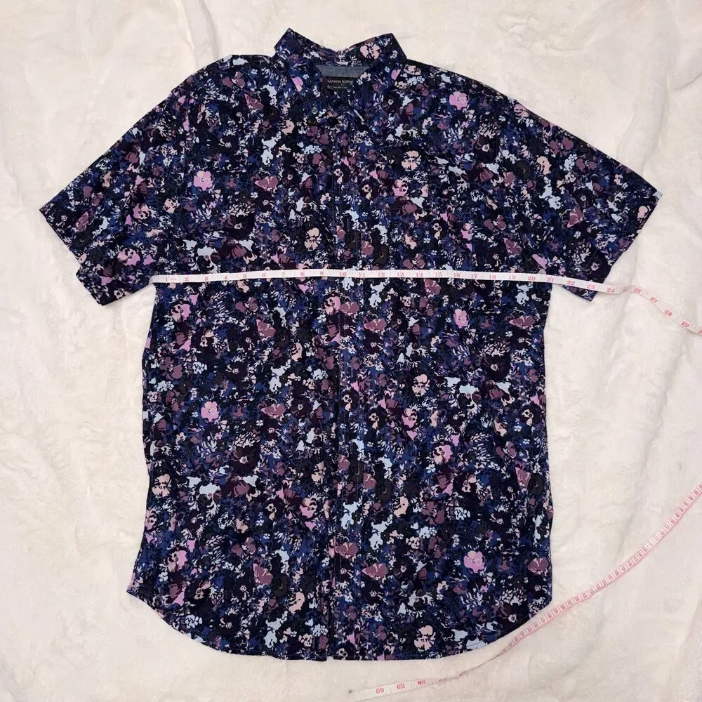 Banana Republic Floral Button Down Shirt Men Purple Blue Cotton Size Large